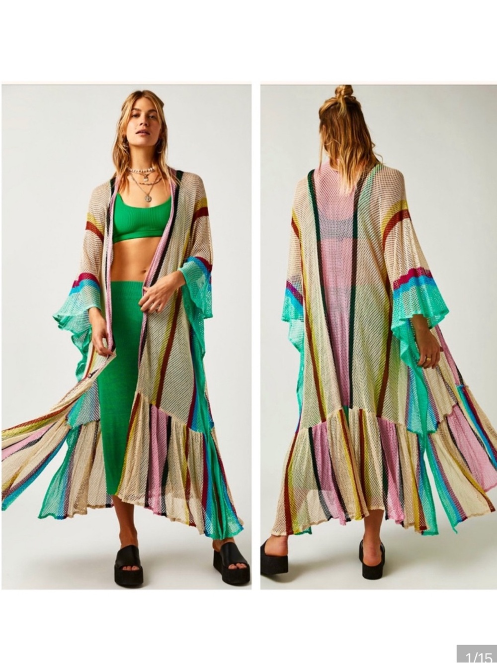 Free People Sea Vista Stripe Ruffle Kimono